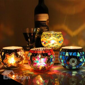 Romantic Table Decoration Glass Mosaic Candle Holder