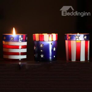 American Flag Pattern 3-Piece Glass Candle Holder