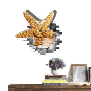 Creative 3D Starfish Through Wall Design Wall Clock
