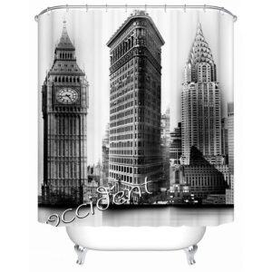 Black and White Big Ben Print Waterproof Shower Curtian