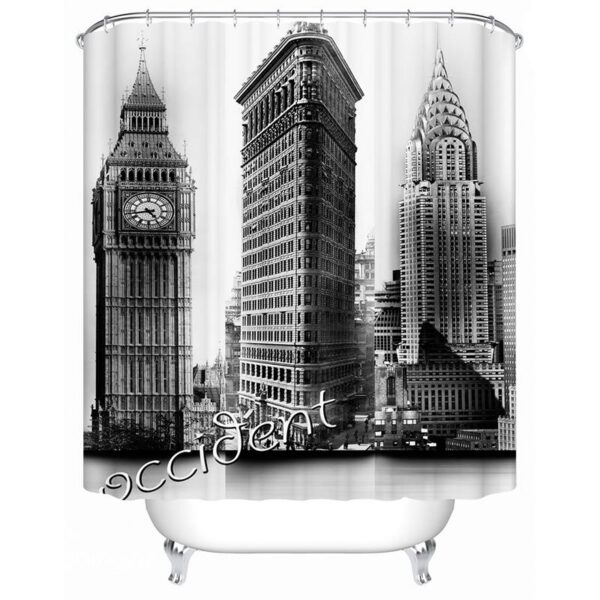 Black and White Big Ben Print Waterproof Shower Curtian