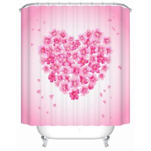 Attractive Pink Floral Heart Design 3D Shower Curtain