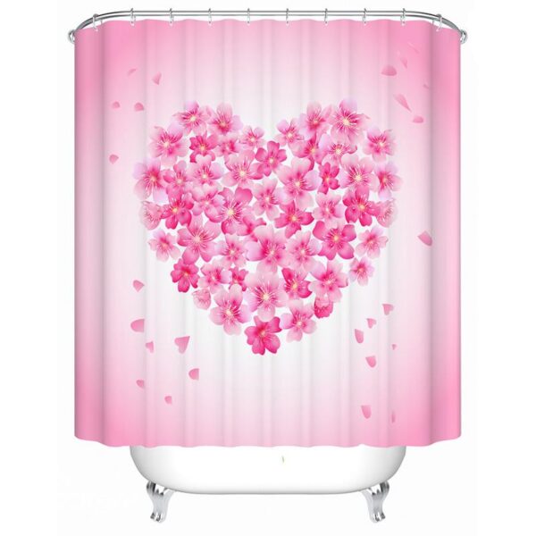 Attractive Pink Floral Heart Design 3D Shower Curtain
