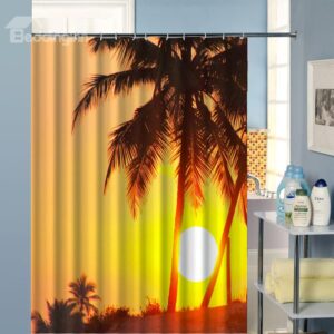 Vivid 3D Setting Sun Image Shower Curtain