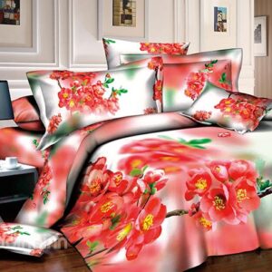 Gorgeous Red Peach Blossom Print Pastoral Style 4-Piece Cotton Duvet Cover Sets