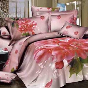 Hot Selling Pink Flowers Design 4-Piece Cotton Duvet Cover Sets