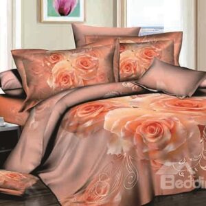 Romantic Flowers Reactive Printing 4-Piece Cotton Duvet Cover Sets