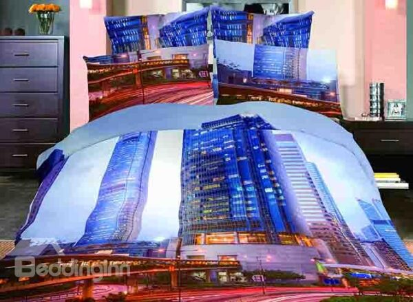 Modern City Scenery Print 4-Piece Cotton Duvet Cover Sets
