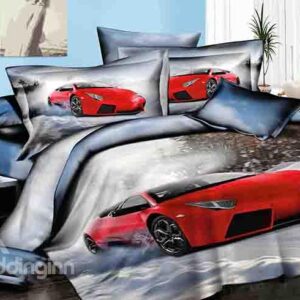 Cool Red Car Design Cotton 4-Piece Duvet Cover Sets