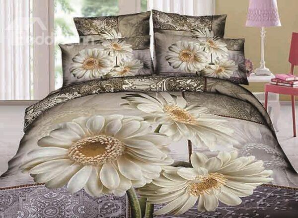 Undefiled Flowers Design Cotton 4-Piece Duvet Cover Sets