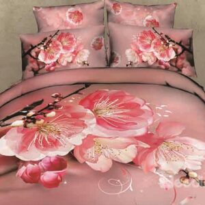 Pink Peach Blossom Print Cotton 4-Piece Duvet Cover Sets