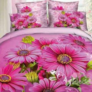 Lively Blooming Rosy Flowers Print 4-Piece Duvet Cover Sets