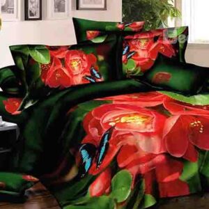Pastoral Flying Butterfly Red Flowers Design 4-Piece Duvet Cover Sets