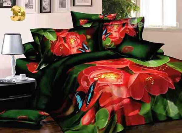 Pastoral Flying Butterfly Red Flowers Design 4-Piece Duvet Cover Sets