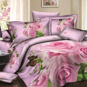 Graceful Pink Flowers Butterfly Print 4-Piece Duvet Cover Sets