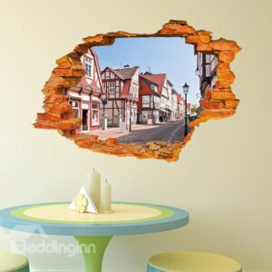 Creative Wall Hole View Town Street 3D Wall Sticker