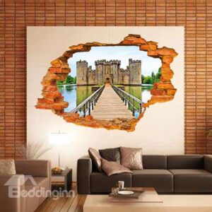 Creative Wall Hole View Majestic Castle in the Lake 3D Wall Sticker