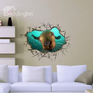 Cute Seal Looking Through Wall Hole 3D Wall Sticker