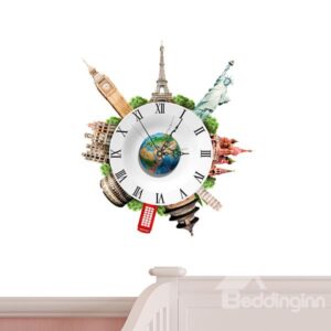 World Famous Architecture City Lanmarks 3D Sticker Wall Clock