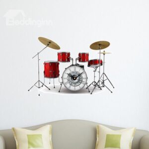 Wonderful Music Band Drum Set Design 3D Sticker Wall Clock