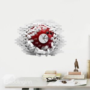 Amazing Brick Wall Hole 3D Sticker Wall Clock