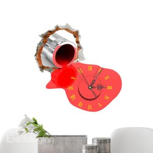 Creative Red Paint out of Pipe 3D Sticker Wall Clock
