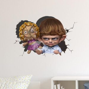 Naughty Kid Holding a Doll 3D Sticker Wall Clock