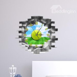 Wall Hole View Green Field 3D Sticker Wall Clock