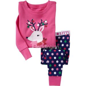 Polka Dot and Reindeer Print Christmas Themed Kids Pajamas