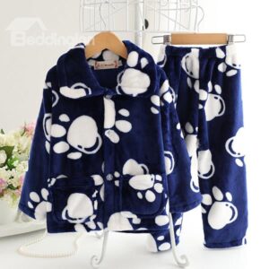 Adorable Animal Footprints Pattern Flannel Kids Pajamas