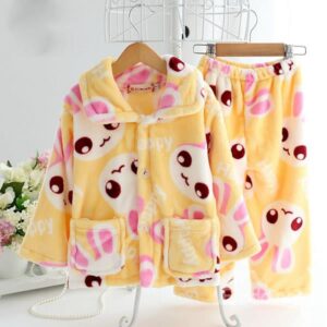 Lovely Yellow Rabbit Pattern Warm Flannel Kids Pajamas