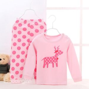 Chic Polka Dot Pattern and Deer Print Kids Pajamas