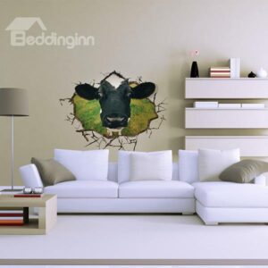 Cow Poke its Head Through Wall Hole Removable 3D Wall Sticker