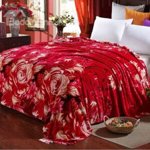 Festive Red Flowers Design Smooth & Soft Flannel Blanket