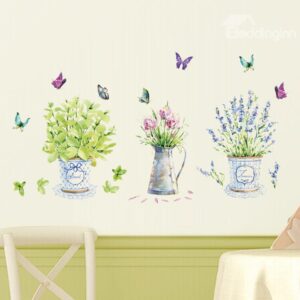 Romantic Room Decoration Potted Flowers Removable Wall Sticker