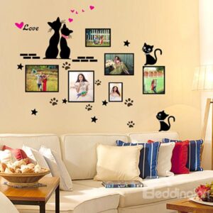 Cartoon Loving Cats Wall Photo Frame Removable Wall Sticker
