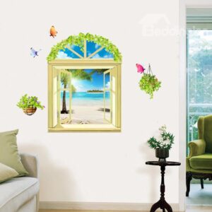 Wonderful Window View Summer Beach 3D Wall Stickers