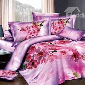 Rosy Peach Blossom Reactive Printing 4-Piece Duvet Cover Sets