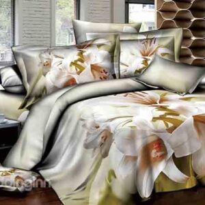 White Lily Design Comfy Cotton 4-Piece Duvet Cover Sets