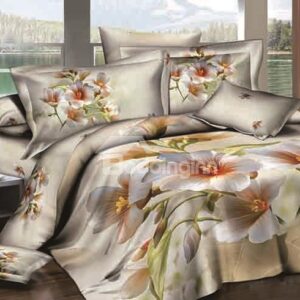 Artistic Luxury Elegant Flowers Design 4-Piece Cotton Duvet Cover Sets