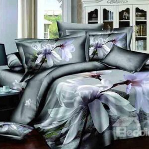 Magnolia Print Snugly Cotton 4-Piece Duvet Cover Sets