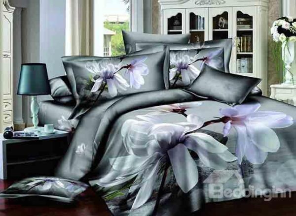 Magnolia Print Snugly Cotton 4-Piece Duvet Cover Sets