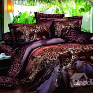 Lying Leopard Print 100% Cotton 4-Piece Duvet Cover Sets