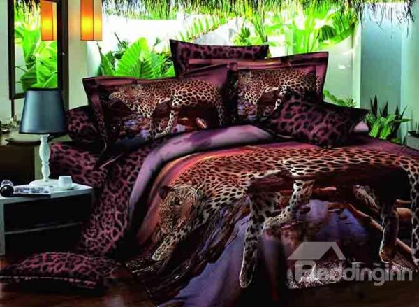 Lying Leopard Print 100% Cotton 4-Piece Duvet Cover Sets
