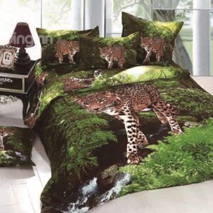Leopard Wandering in Forest Print 4-Piece Cotton Duvet Cover Sets