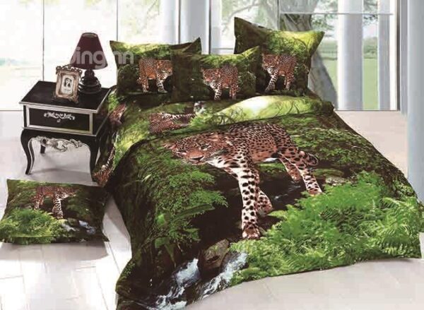 Leopard Wandering in Forest Print 4-Piece Cotton Duvet Cover Sets