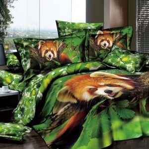 Cute Raccoon on the Tree Printing 4-Piece Green Duvet Cover Sets