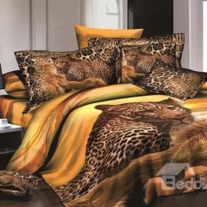 Powerful 3D Leopard Reactive Printing 4-Piece Cotton Duvet Cover Sets
