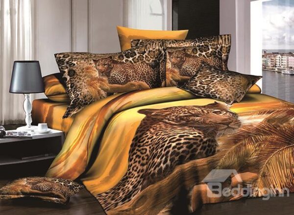 Powerful 3D Leopard Reactive Printing 4-Piece Cotton Duvet Cover Sets
