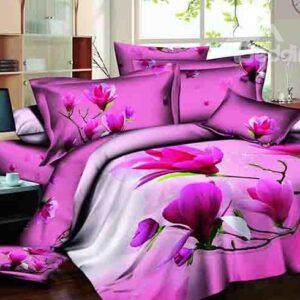 Graceful Rosy Magnolia Print Cotton 4-Piece Duvet Cover Sets